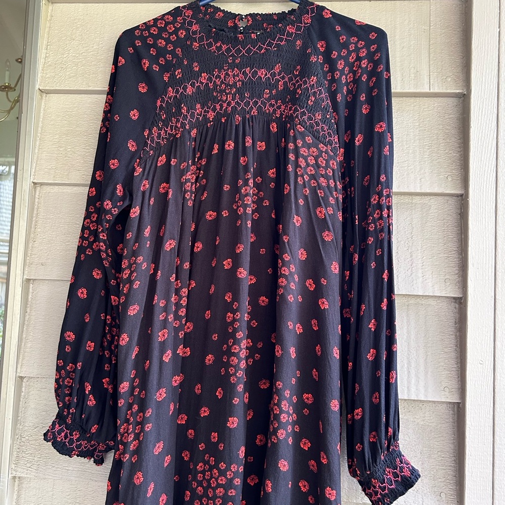 Free People Black and Red Smocked mini Dress or Tunic top
